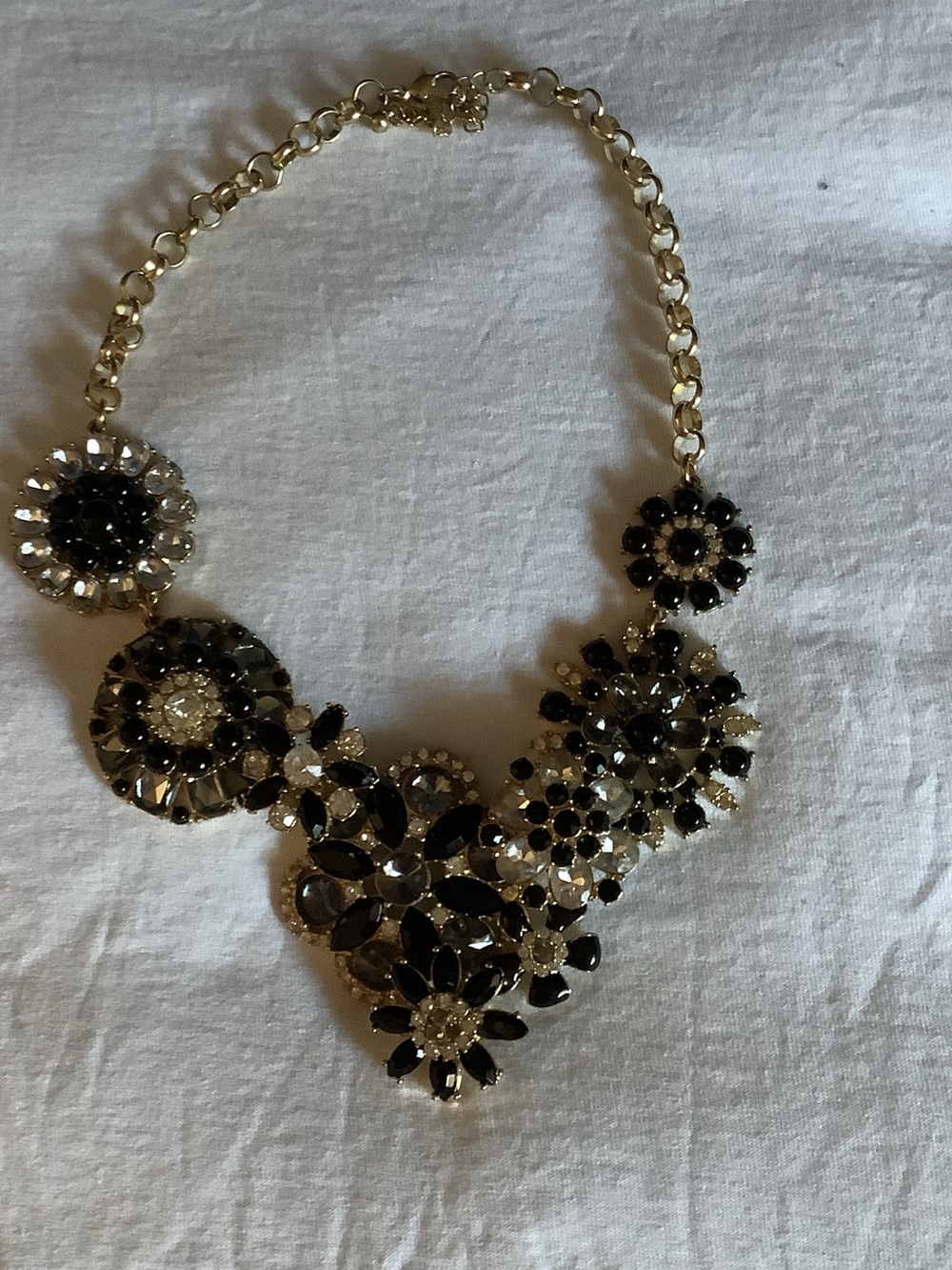 Statement Floral Bib Necklace in Black and Gold